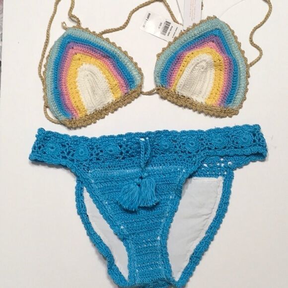 PILYQ Romance & blue crochet bikini set.M-top/L-bottom NWT - Picture 7 of 9